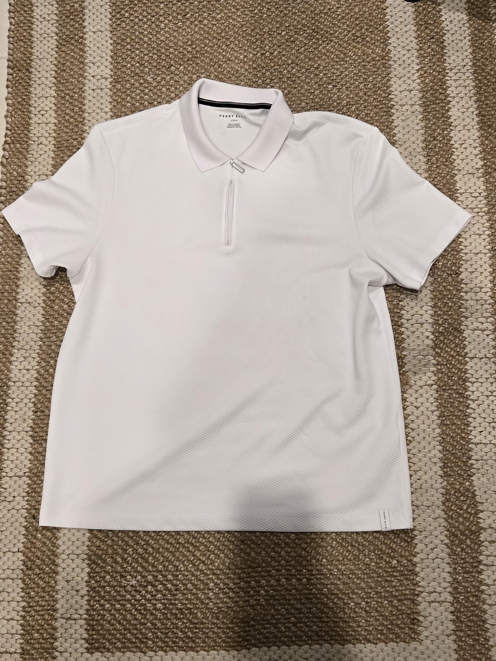 Perry Ellis White Short-Sleeve Zip Polo